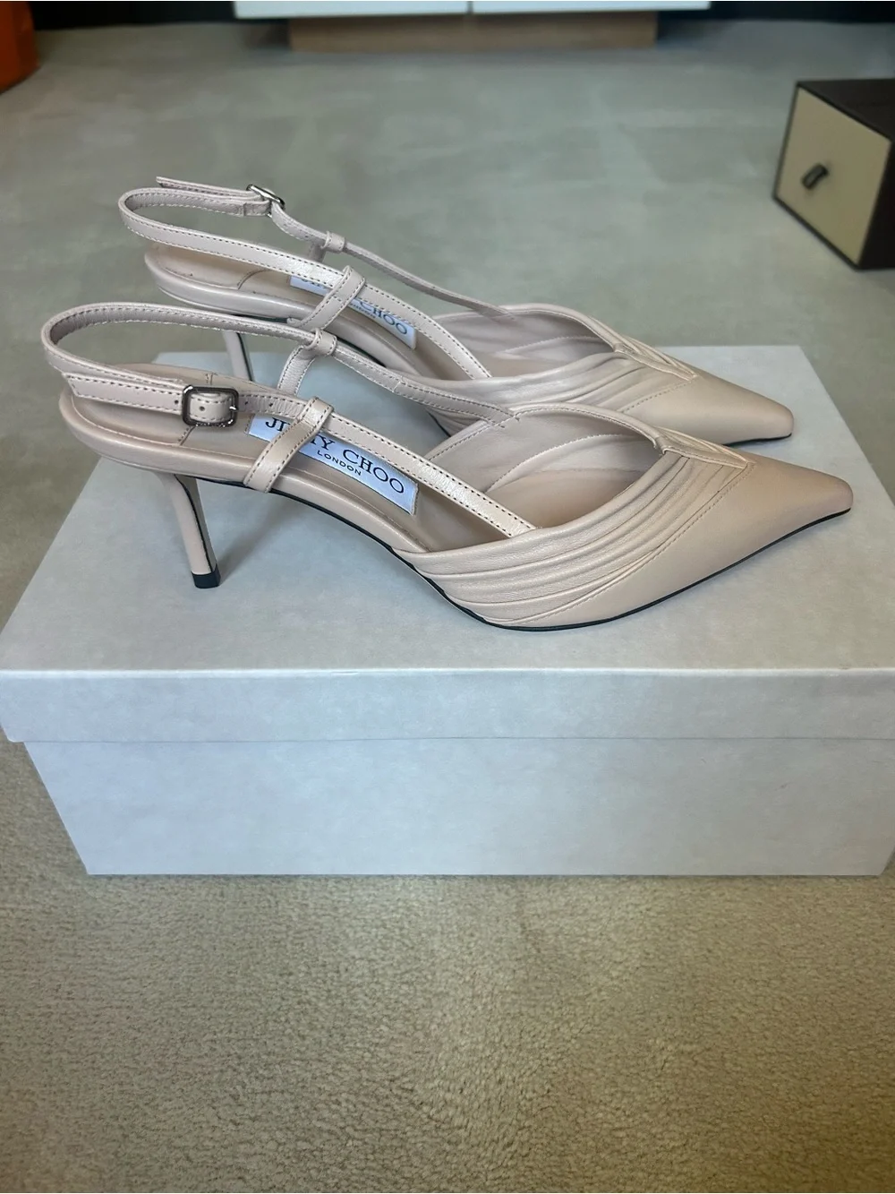 Jimmy Choo Blush Leather Pointed Slingback Pumps